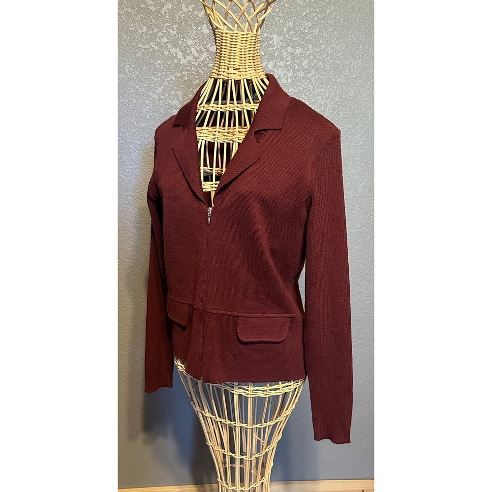 Morgano Italian Knit Zip Front Cardigan Sweater Merino Wool Blend M Red - Picture 4 of 12